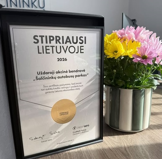 Šalčininkų autobusų parkui – „Stipriausi Lietuvoje 2026“ sertifikatas